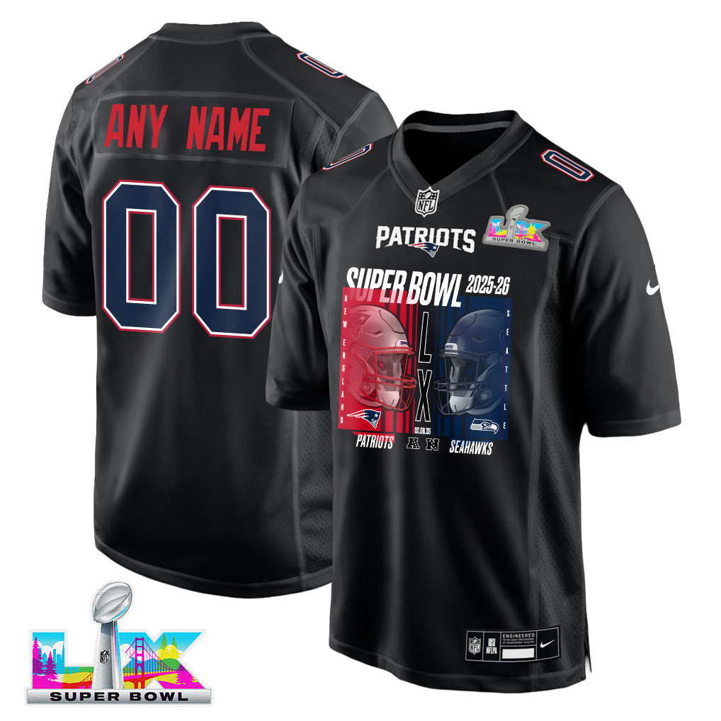 New England Patriots Super Bowl LX Champions Confronting The Opponent Custom Fashion Game Jersey - Black