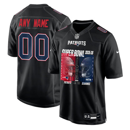New England Patriots Super Bowl LX Champions Confronting The Opponent Custom Fashion Game Jersey - Black