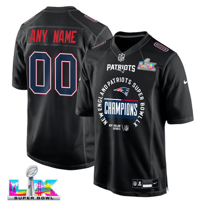 New England Patriots Super Bowl LX Champions Personalized Fashion Game Jersey - Black