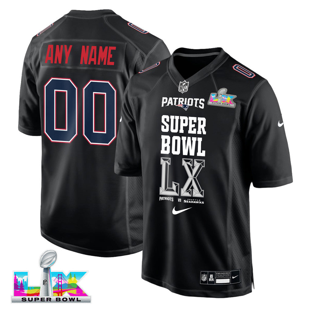 New England Patriots Champions Super Bowl LX Personalized Fashion Game Jersey - Black Edition