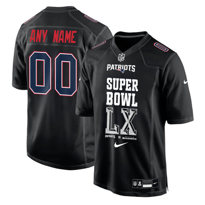 New England Patriots Champions Super Bowl LX Personalized Fashion Game Jersey - Black Edition
