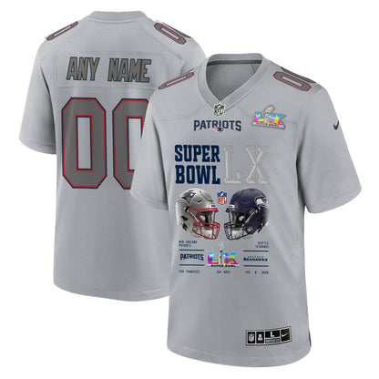 New England Patriots Super Bowl LX Champions Going Head-To-Head Custom Atmosphere Fashion Game Jersey - Gray
