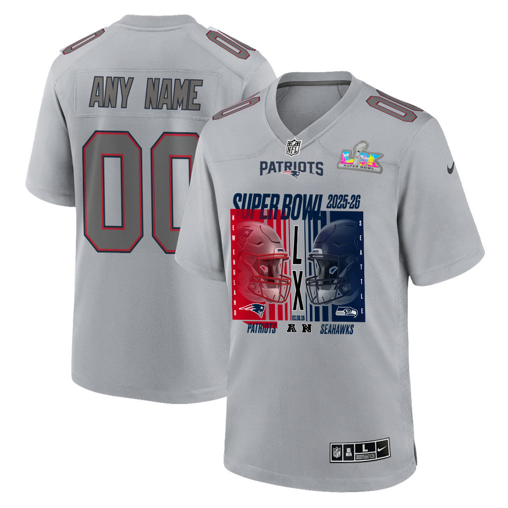 New England Patriots Super Bowl LX Champions Confronting The Opponent Custom Atmosphere Fashion Game Jersey - Gray
