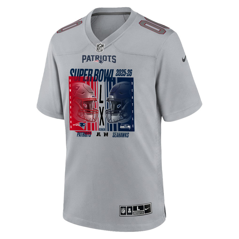 New England Patriots Super Bowl LX Champions Confronting The Opponent Custom Atmosphere Fashion Game Jersey - Gray