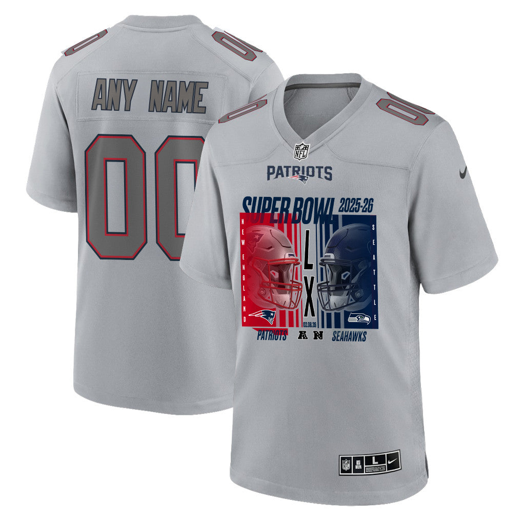 New England Patriots Super Bowl LX Champions Confronting The Opponent Custom Atmosphere Fashion Game Jersey - Gray