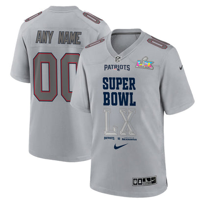 New England Patriots Champions Super Bowl LX Personalized Atmosphere Fashion Game Jersey - Gray Edition