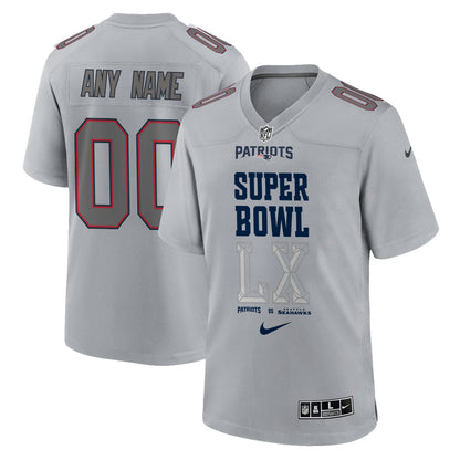 New England Patriots Champions Super Bowl LX Personalized Atmosphere Fashion Game Jersey - Gray Edition