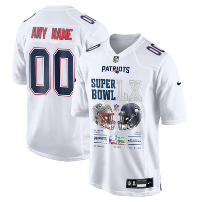 New England Patriots Super Bowl LX Champions Going Head-To-Head Custom Game Jersey - White