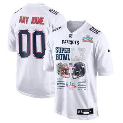 New England Patriots Super Bowl LX Champions Going Head-To-Head Custom Game Jersey - White