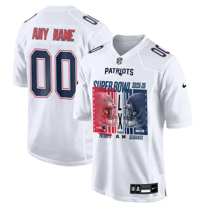 New England Patriots Super Bowl LX Champions Confronting The Opponent Custom Game Jersey - White