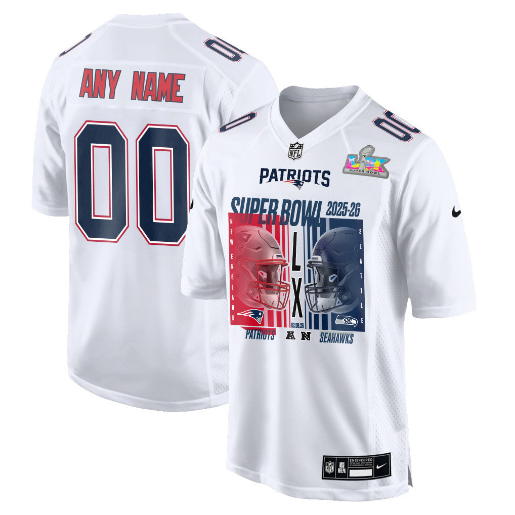 New England Patriots Super Bowl LX Champions Confronting The Opponent Custom Game Jersey - White