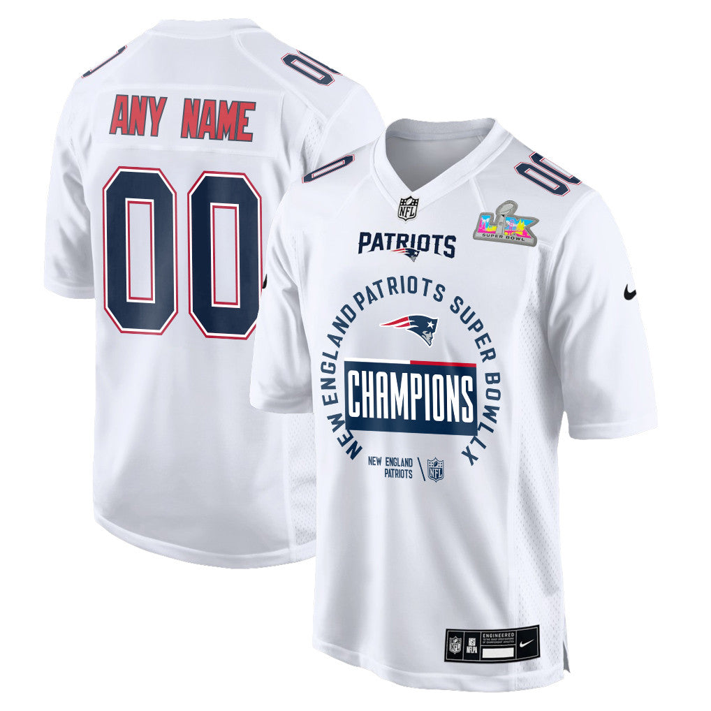 New England Patriots Super Bowl LX Champions Personalized Game Jersey - White