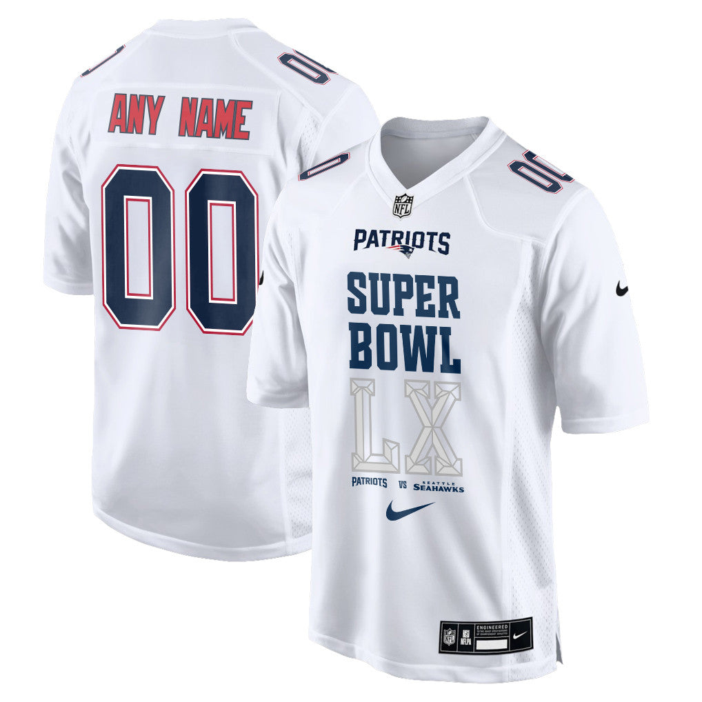 New England Patriots Champions Super Bowl LX Personalized Game Jersey - White Edition