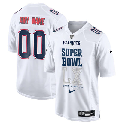 New England Patriots Champions Super Bowl LX Personalized Game Jersey - White Edition