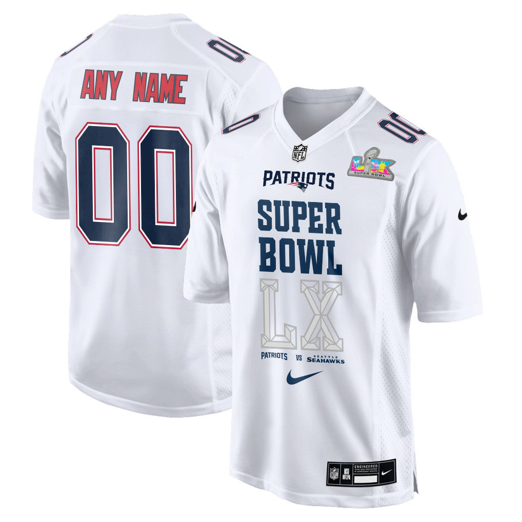 New England Patriots Champions Super Bowl LX Personalized Game Jersey - White Edition