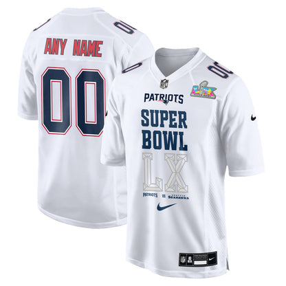 New England Patriots Champions Super Bowl LX Personalized Game Jersey - White Edition