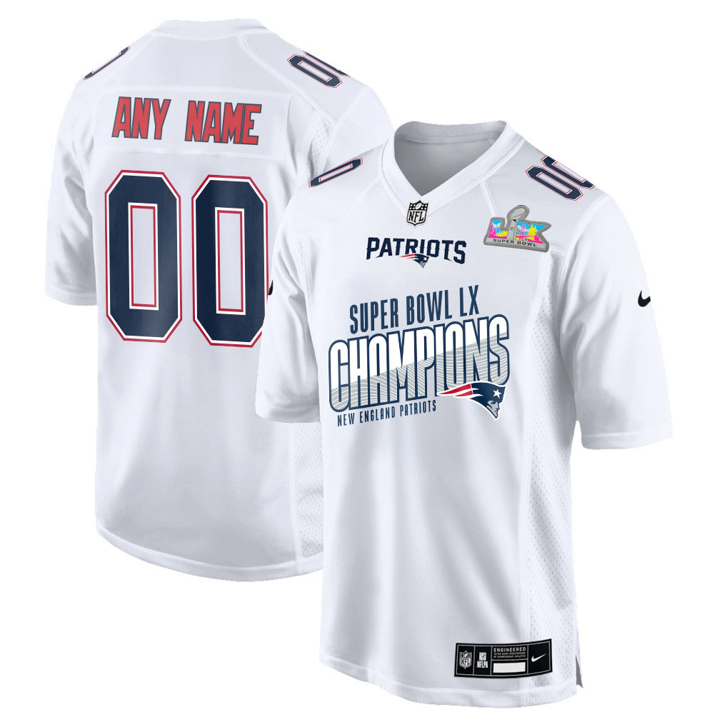 New England Patriots Super Bowl LX Champions For Fan Edition Custom Game Jersey - White