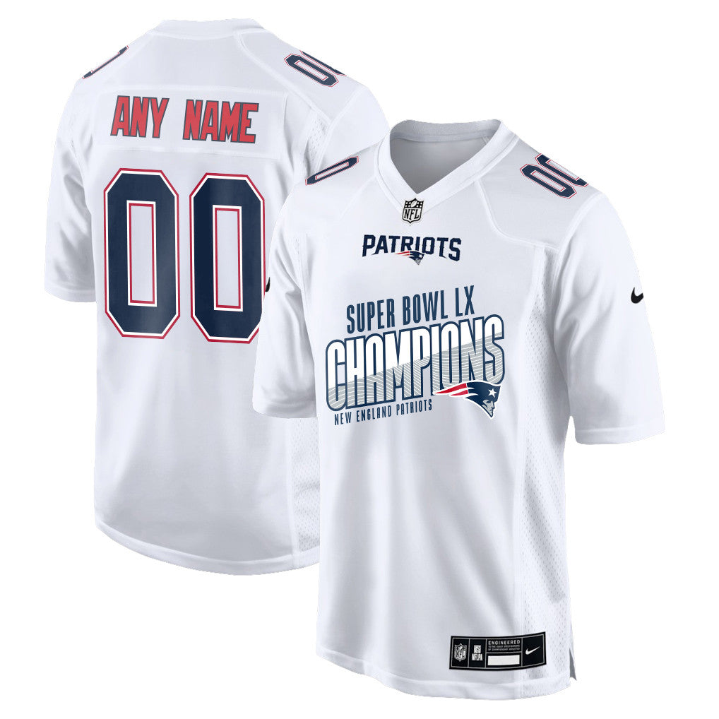 New England Patriots Super Bowl LX Champions For Fan Edition Custom Game Jersey - White