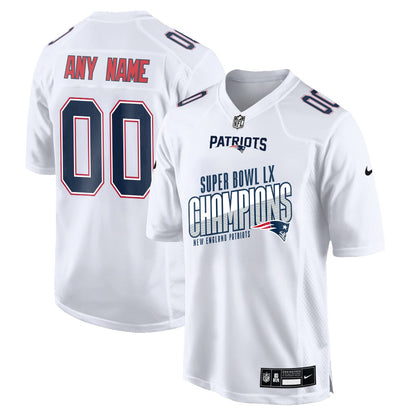 New England Patriots Super Bowl LX Champions For Fan Edition Custom Game Jersey - White