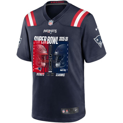 New England Patriots Super Bowl LX Champions Confronting The Opponent Custom Game Player Jersey - Navy