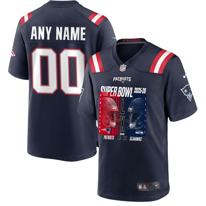 New England Patriots Super Bowl LX Champions Confronting The Opponent Custom Game Player Jersey - Navy