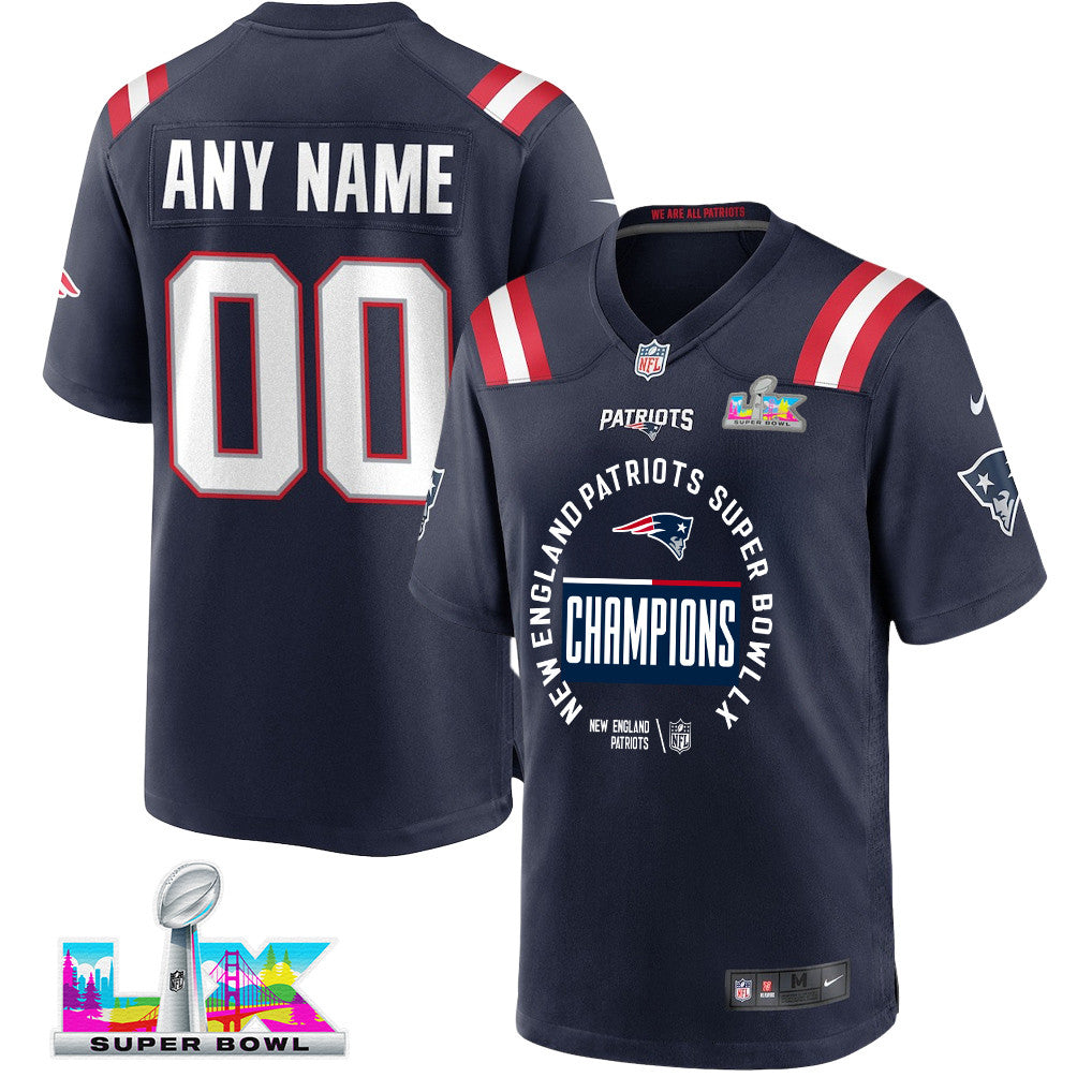New England Patriots Super Bowl LX Champions Personalized Game Player Jersey - Navy