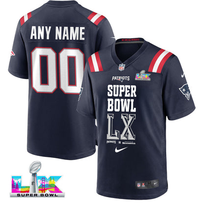 New England Patriots Champions Super Bowl LX Personalized Game Player Jersey - Navy Edition