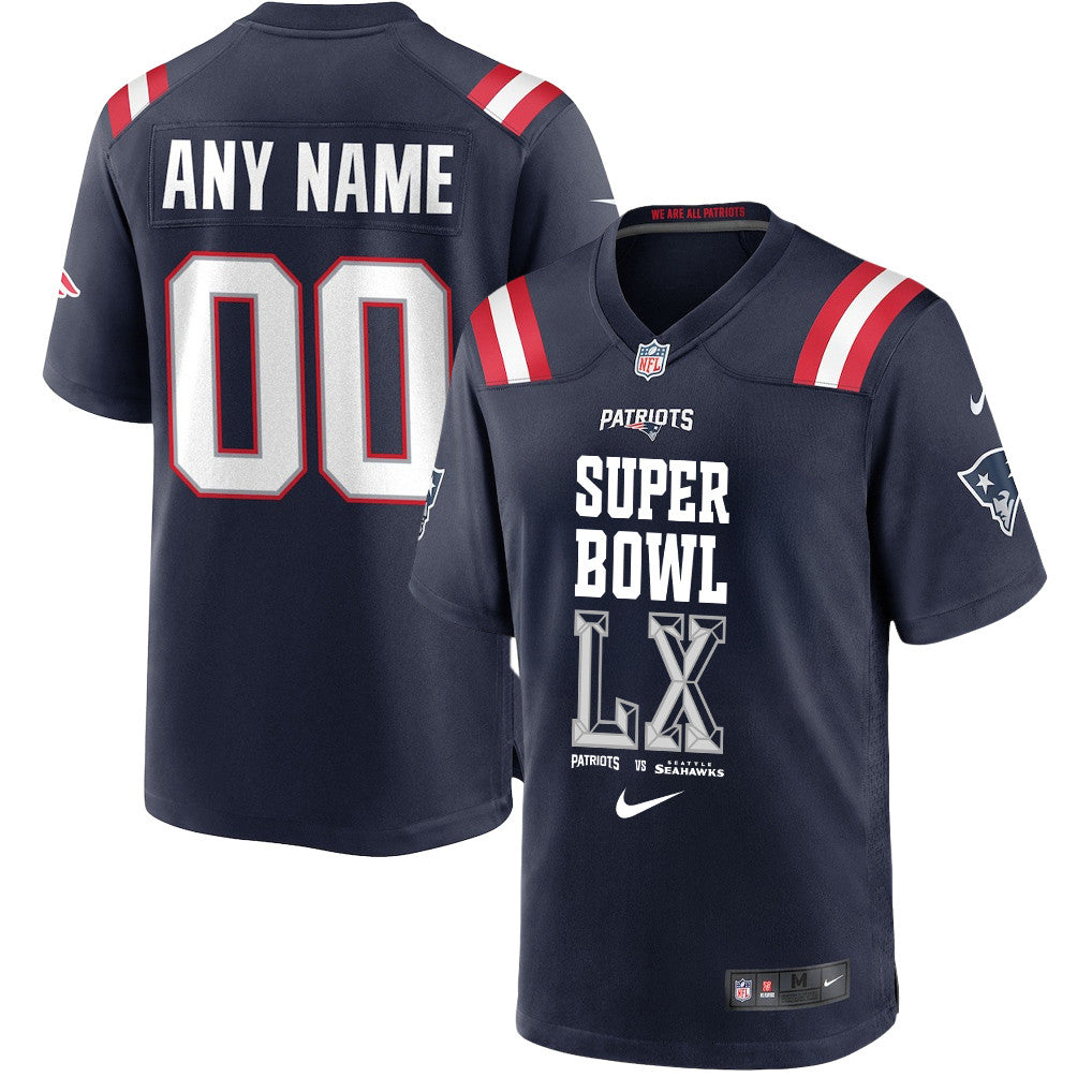 New England Patriots Champions Super Bowl LX Personalized Game Player Jersey - Navy Edition