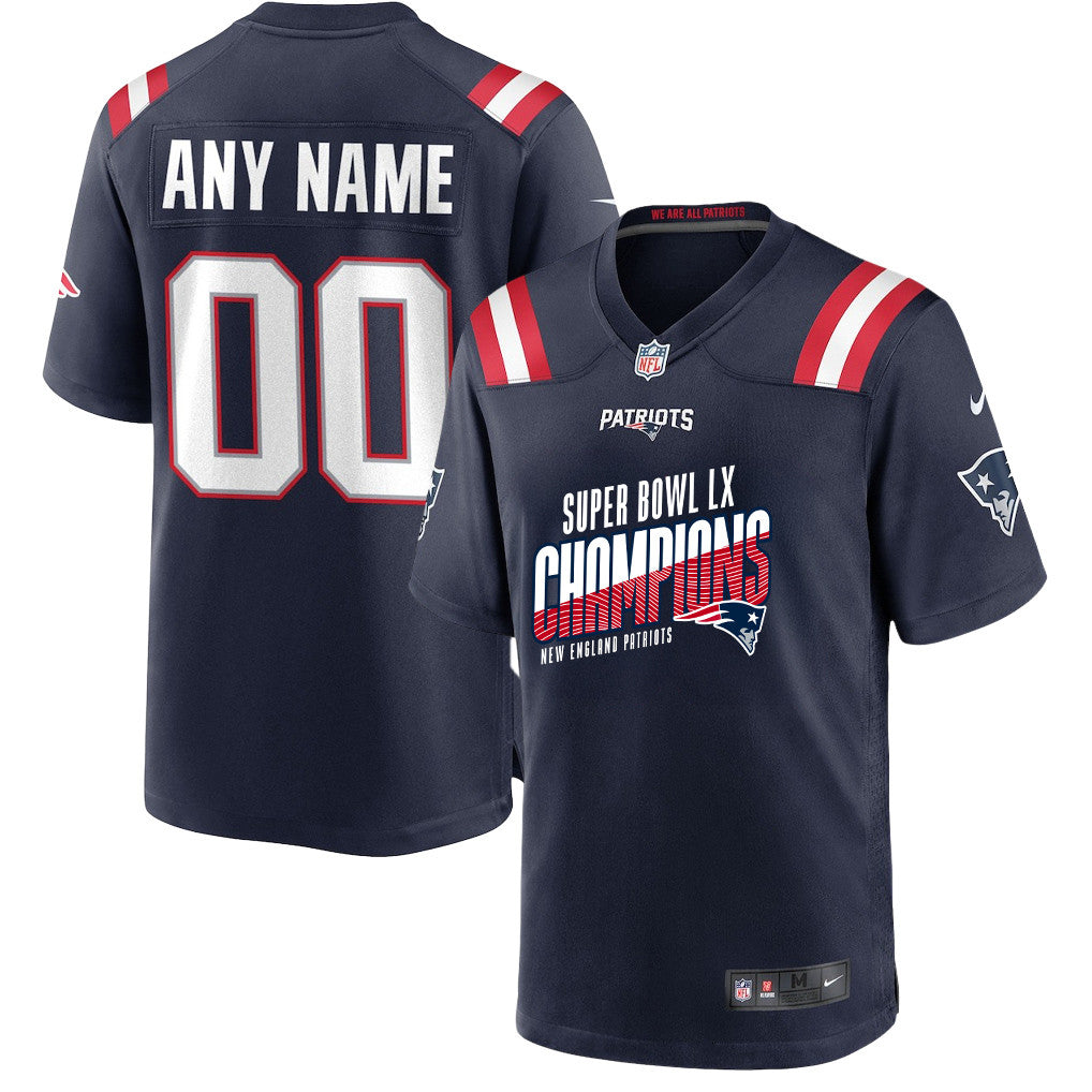 New England Patriots Super Bowl LX Champions For Fan Edition Custom Game Player Jersey - Navy