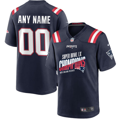 New England Patriots Super Bowl LX Champions For Fan Edition Custom Game Player Jersey - Navy