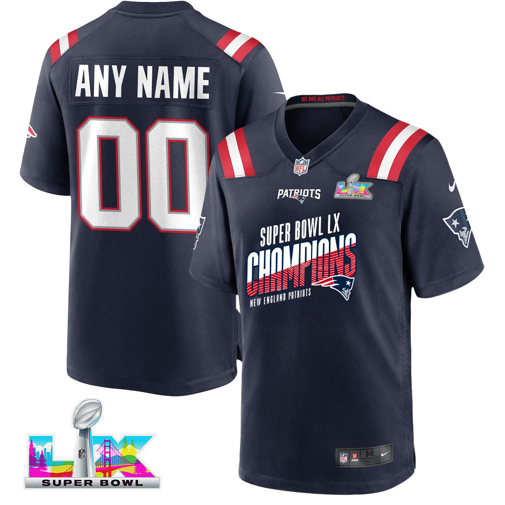 New England Patriots Super Bowl LX Champions For Fan Edition Custom Game Player Jersey - Navy