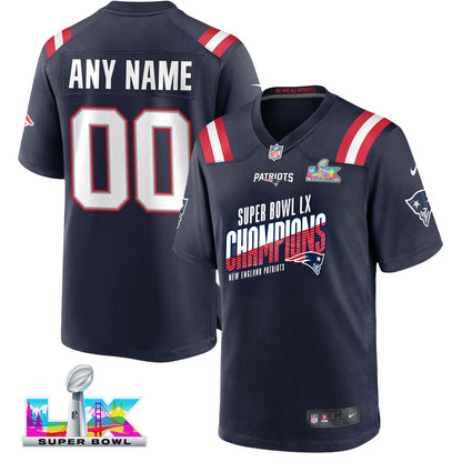 New England Patriots Super Bowl LX Champions For Fan Edition Custom Game Player Jersey - Navy