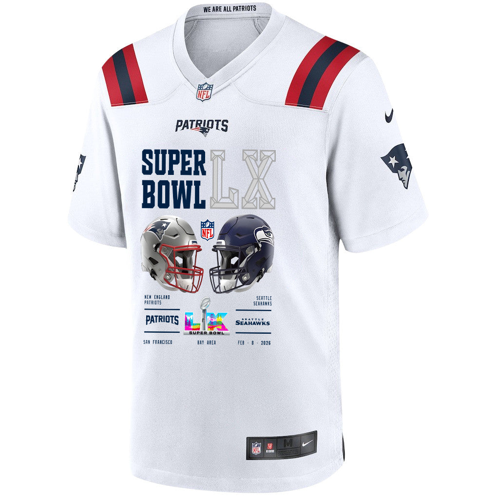 New England Patriots Super Bowl LX Champions Going Head-To-Head Custom Game Player Jersey - White