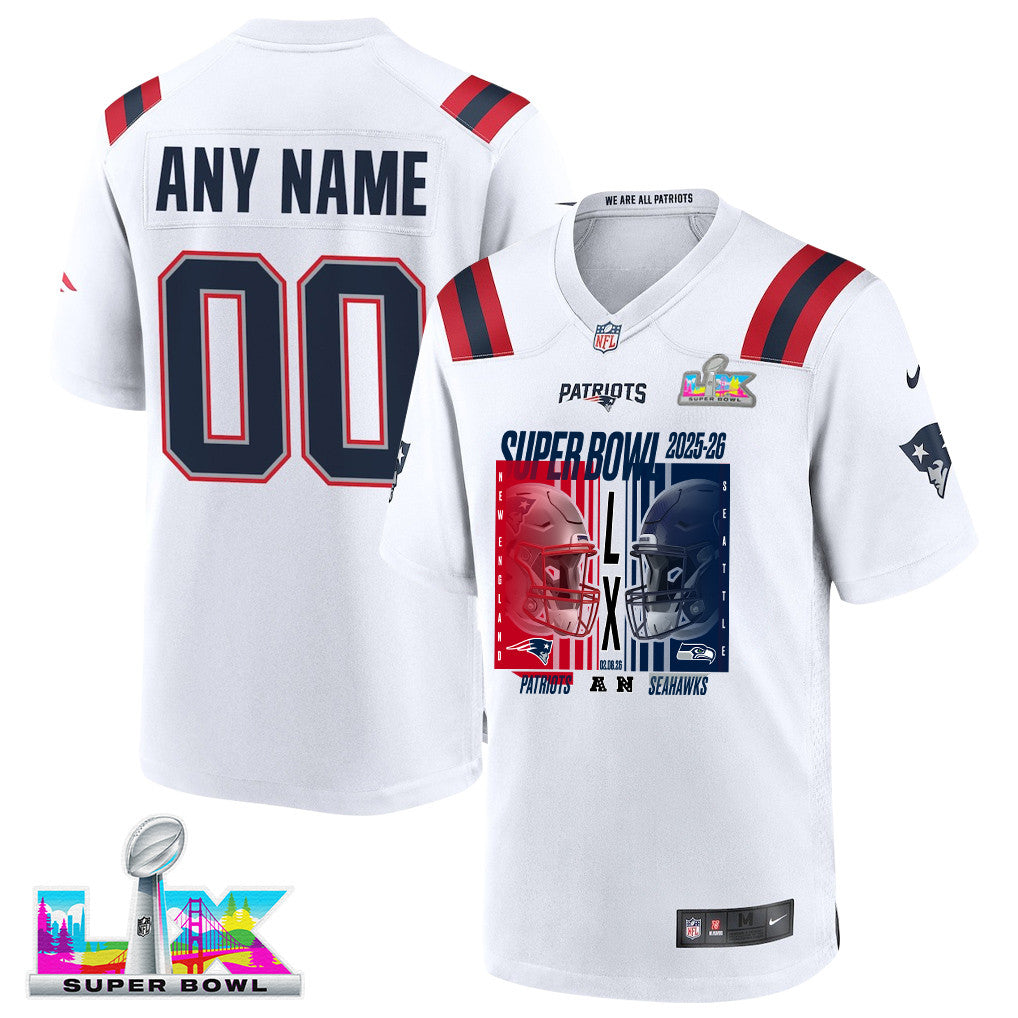 New England Patriots Super Bowl LX Champions Confronting The Opponent Custom Game Player Jersey - White
