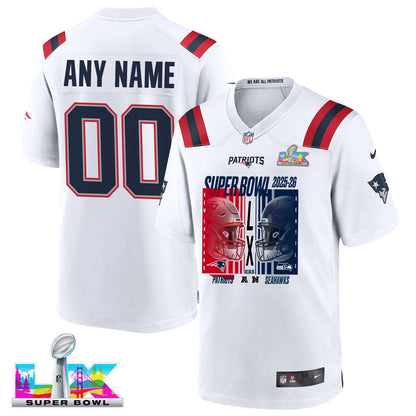 New England Patriots Super Bowl LX Champions Confronting The Opponent Custom Game Player Jersey - White