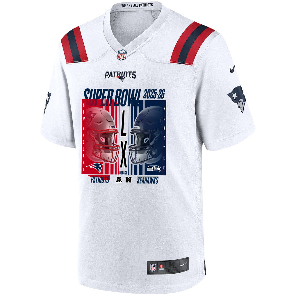New England Patriots Super Bowl LX Champions Confronting The Opponent Custom Game Player Jersey - White
