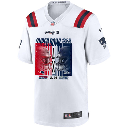 New England Patriots Super Bowl LX Champions Confronting The Opponent Custom Game Player Jersey - White