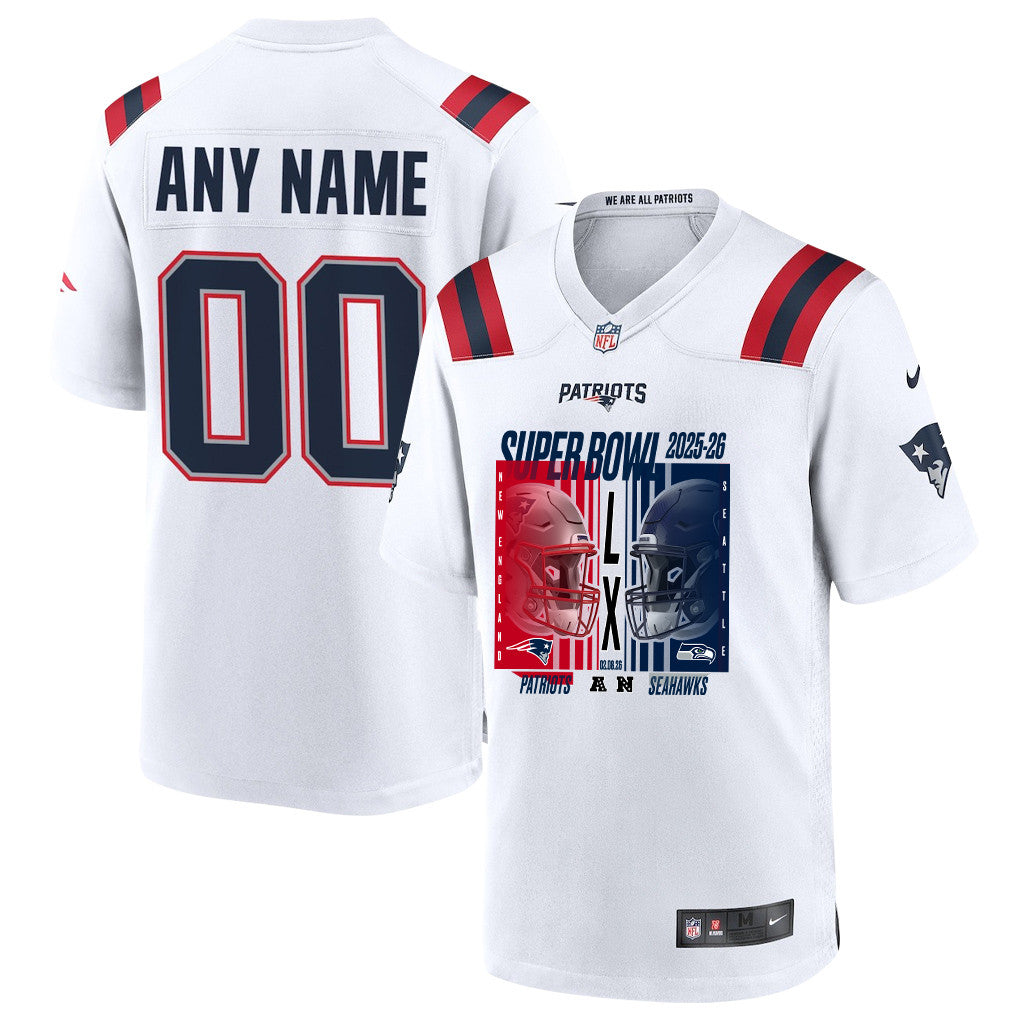 New England Patriots Super Bowl LX Champions Confronting The Opponent Custom Game Player Jersey - White