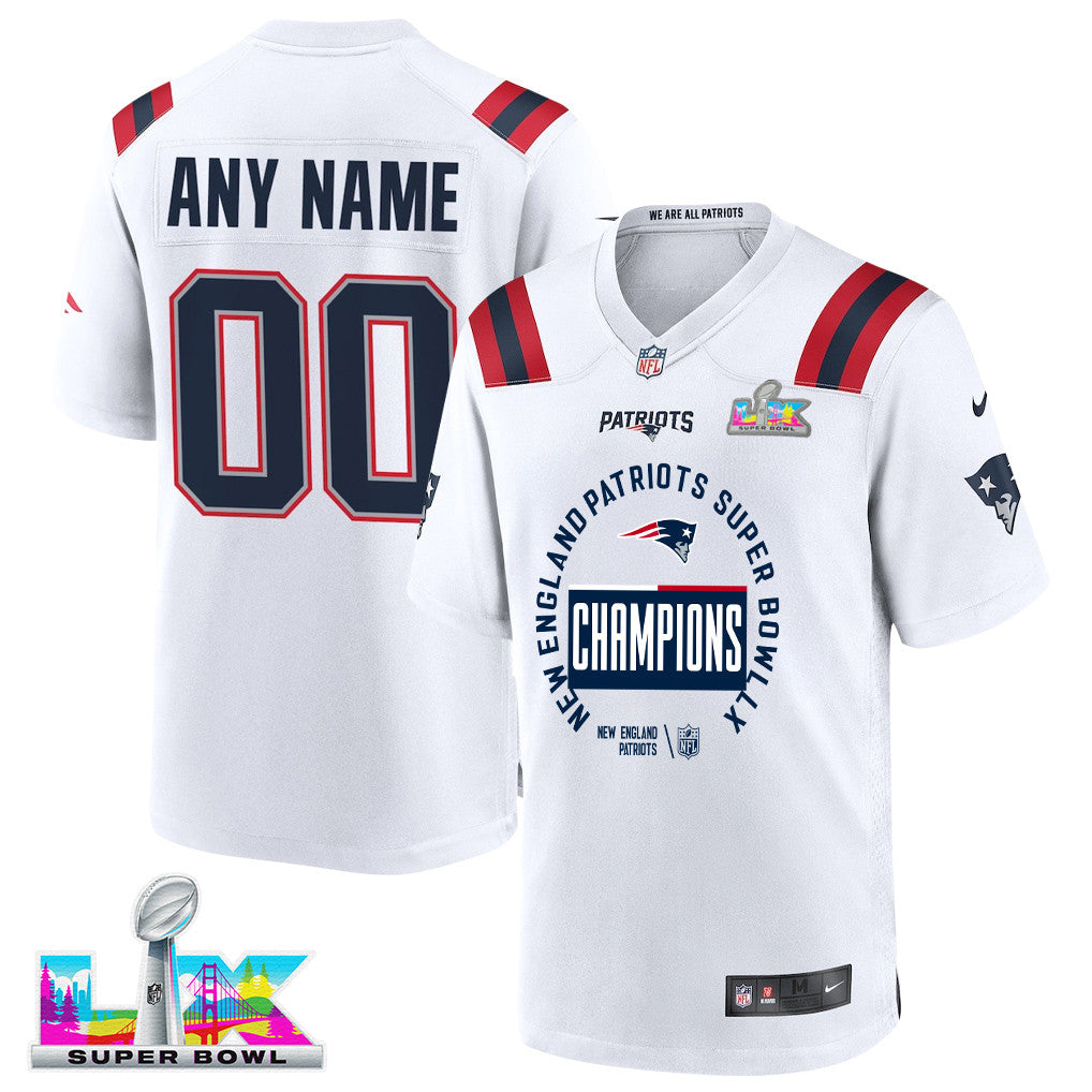 New England Patriots Super Bowl LX Champions Personalized Game Player Jersey - White