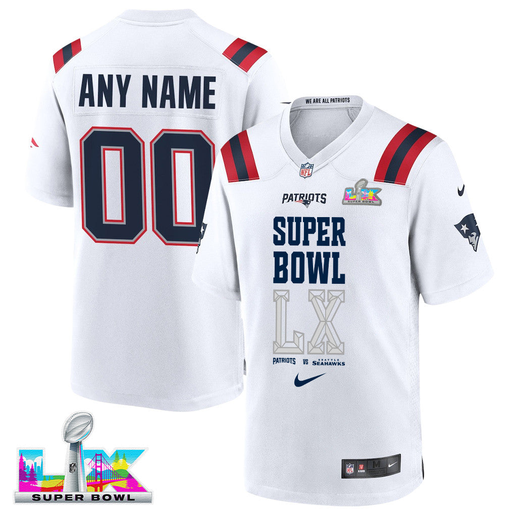 New England Patriots Champions Super Bowl LX Personalized Game Player Jersey - White Edition
