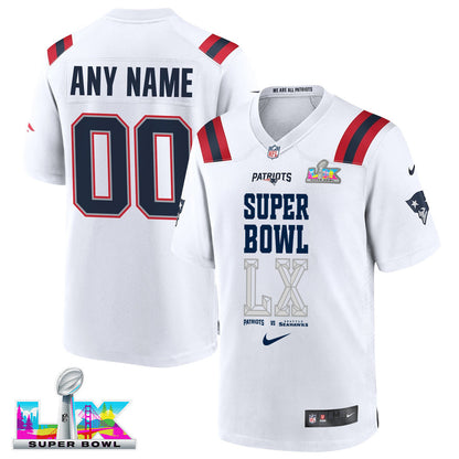 New England Patriots Champions Super Bowl LX Personalized Game Player Jersey - White Edition