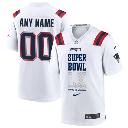 New England Patriots Champions Super Bowl LX Personalized Game Player Jersey - White Edition