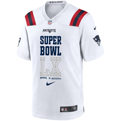 New England Patriots Champions Super Bowl LX Personalized Game Player Jersey - White Edition