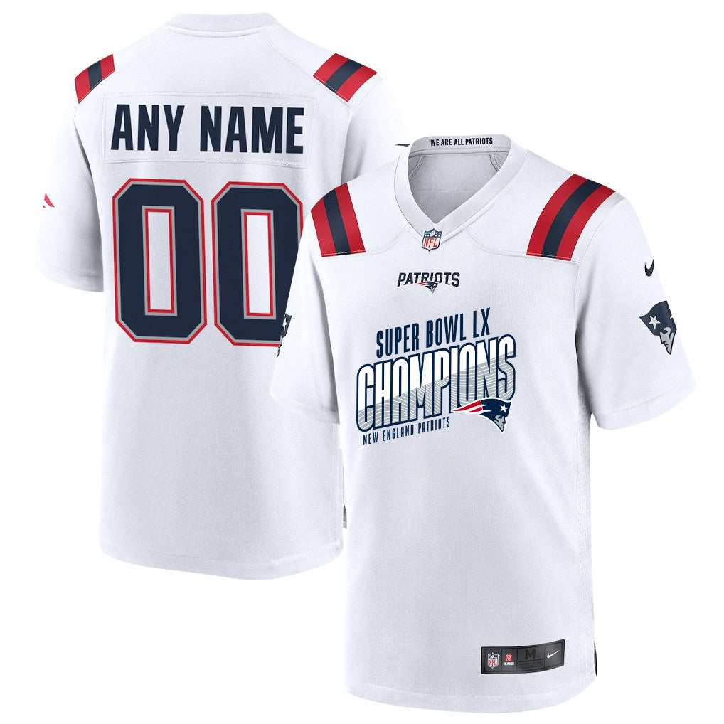 New England Patriots Super Bowl LX Champions For Fan Edition Custom Game Player Jersey - White