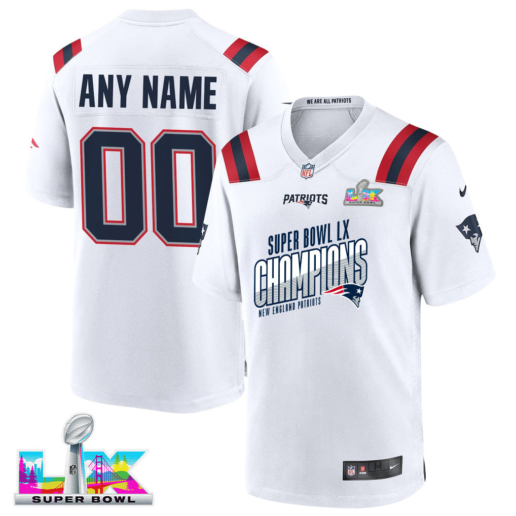 New England Patriots Super Bowl LX Champions For Fan Edition Custom Game Player Jersey - White