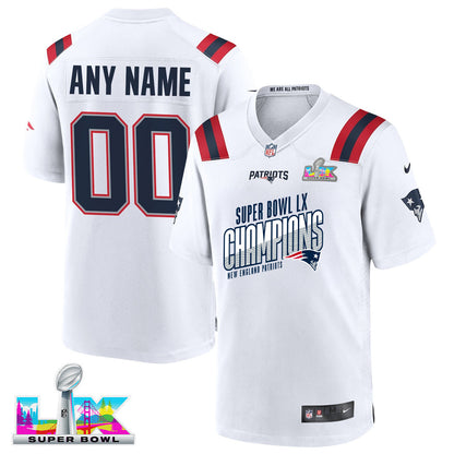 New England Patriots Super Bowl LX Champions For Fan Edition Custom Game Player Jersey - White