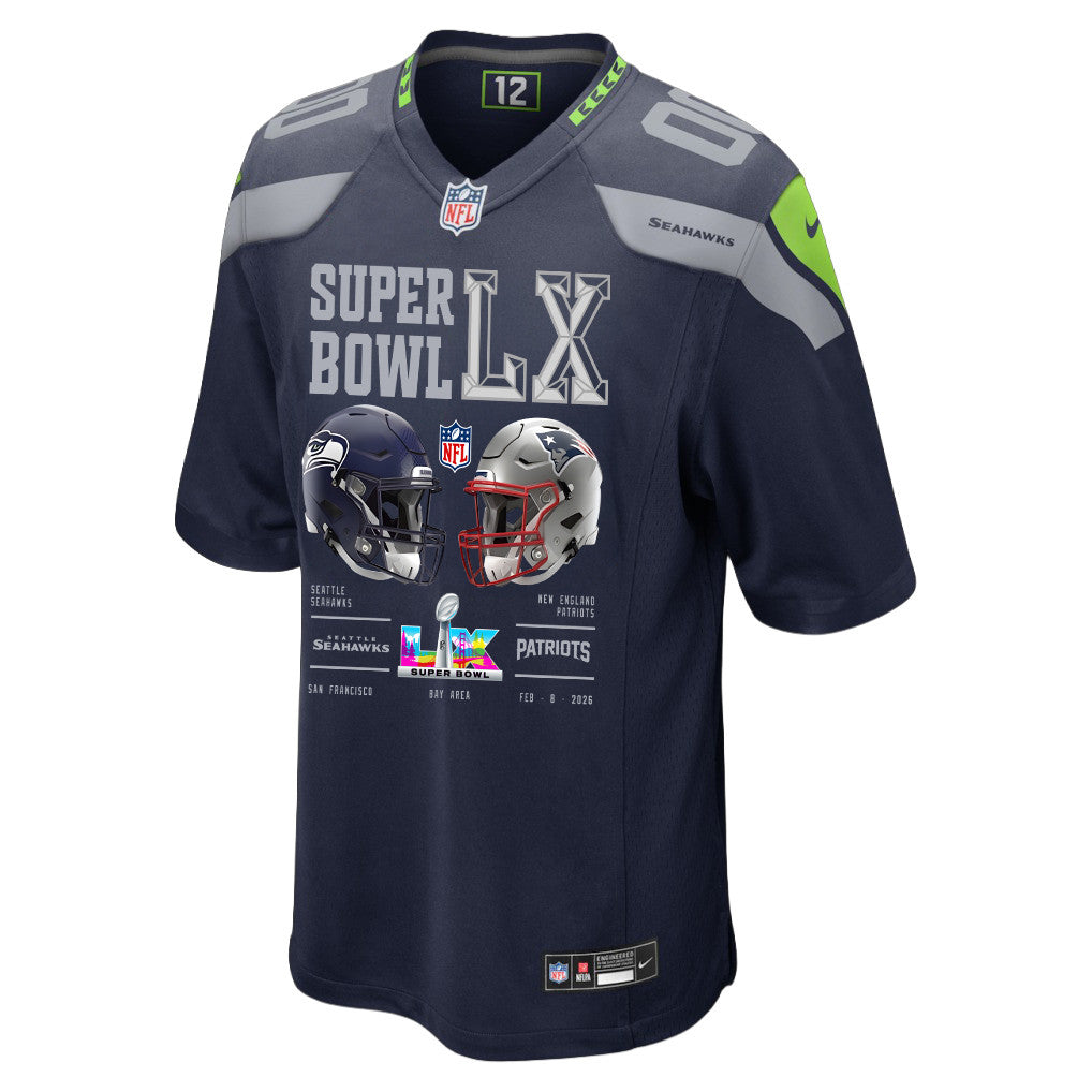 Seattle Seahawks Super Bowl LX Champions Going Head-To-Head Custom Team Game Jersey - College Navy