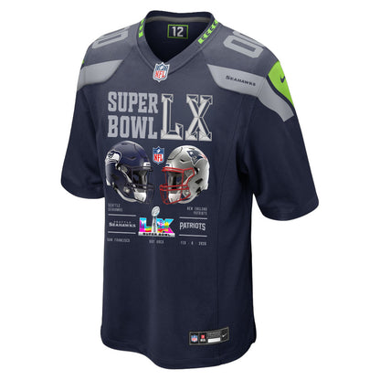 Seattle Seahawks Super Bowl LX Champions Going Head-To-Head Custom Team Game Jersey - College Navy