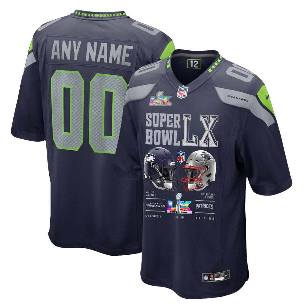 Seattle Seahawks Super Bowl LX Champions Going Head-To-Head Custom Team Game Jersey - College Navy