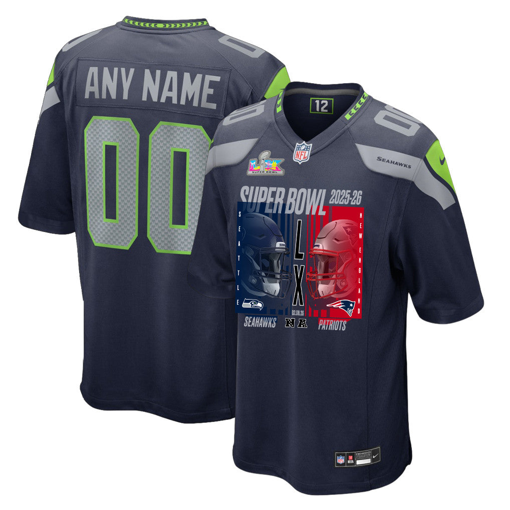 Seattle Seahawks Super Bowl LX Champions Confronting The Opponent Custom Team Game Jersey - College Navy